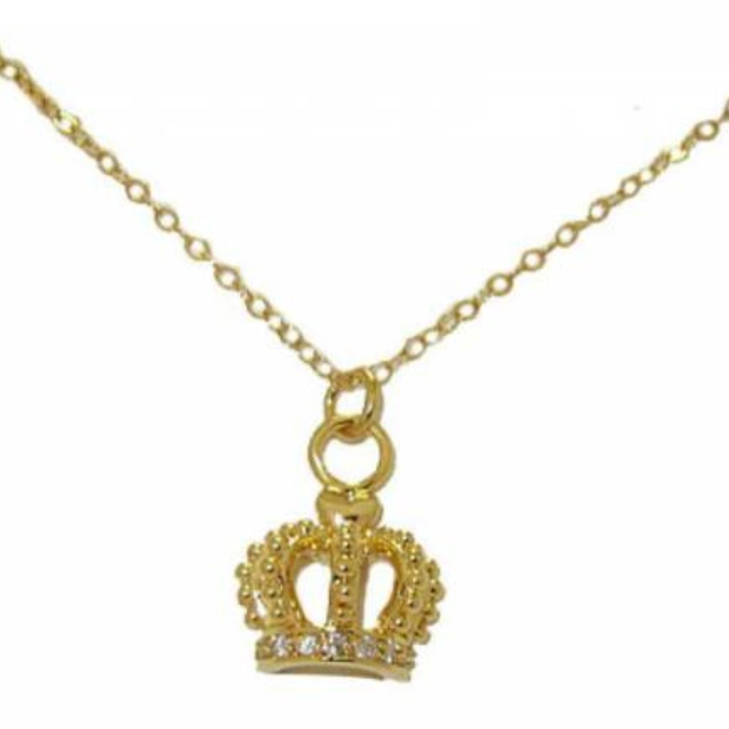 Crown Pendant 24 Kt Yellow Gold Cubic Zircon Nwt